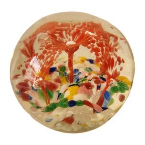 Art Glass Paperweight Red Trumpet Flower w Multicolor Layers Controlled Bubbles